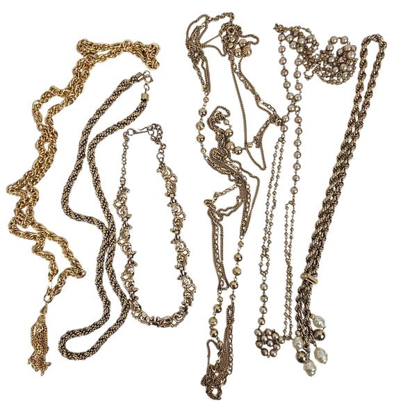 VTG lot of six gold tone necklaces and chains various lengths tassels - Picture 1 of 7